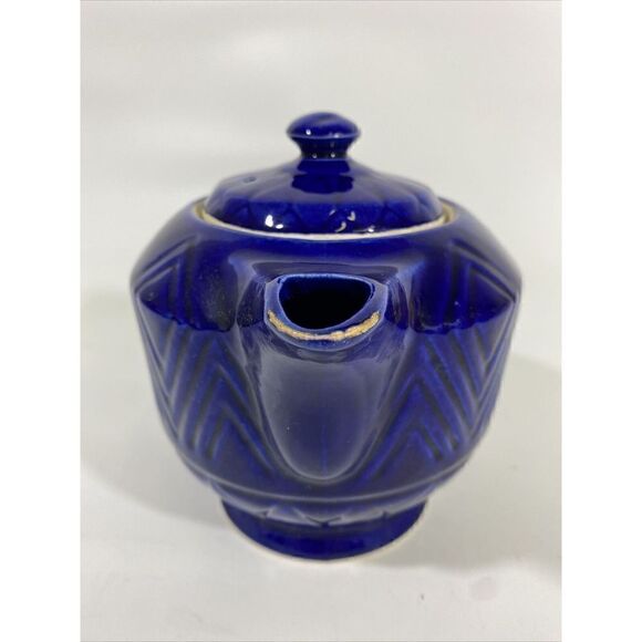 Vintage Hall? Pottery Cobalt Blue Diamond Quilted Coffee Tea Pot Mid Century MCM - Picture 5 of 12